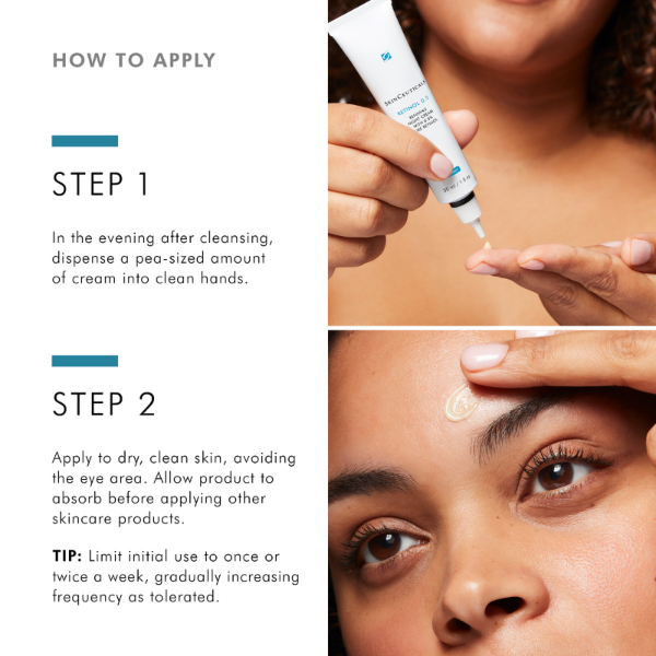Instructions on how to apply a skincare product with close-up of application.